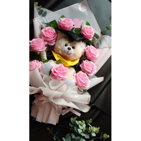 buket boneka besar wisuda, buket wisuda jumbo, buket boneka jumbo