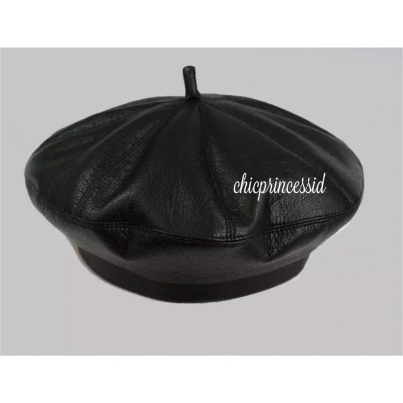 Beret leather BCL baret baretta topi korea topi kulit hitam black