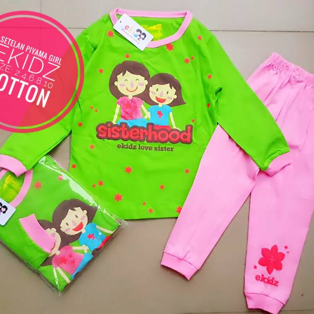 Setelan Piyama Hijau Anak Perempuan Ekidz Baju Tidur Cewek
