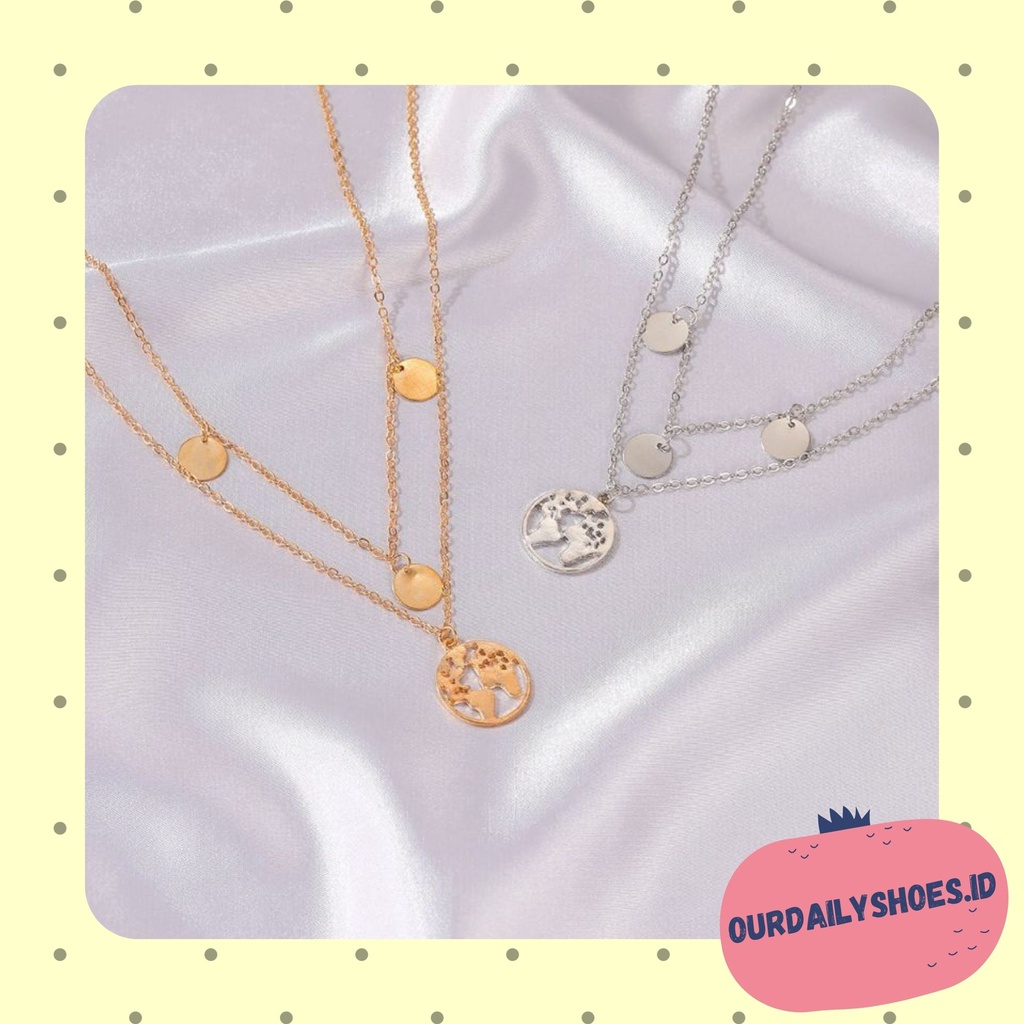 ★ODS★FA108   Hanzel Earth Neclace  Kalung 2layer peta bumi wanita