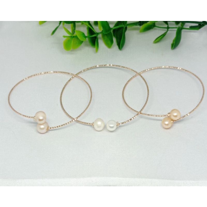 SE3 - Gelang Keroncong Rangka Rhodium Mutiara Air Tawar Lombok Bersertifikat (1 Set : 3 Pcs, Warna B