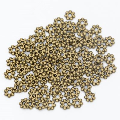 100 Pcs Manik-Manik Bunga Daisy Bahan Logam Ukuran 6mm Warna Emas Perak Untuk Membuat Perhiasan Gelang