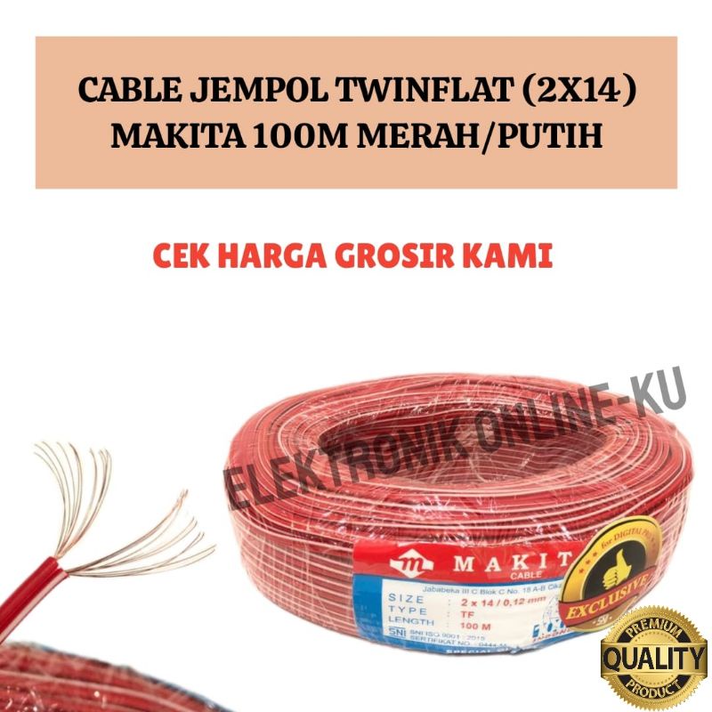 CABLE JEMPOL TWINFLAT 2×14 MAKITA 100M MERAH PUTIH