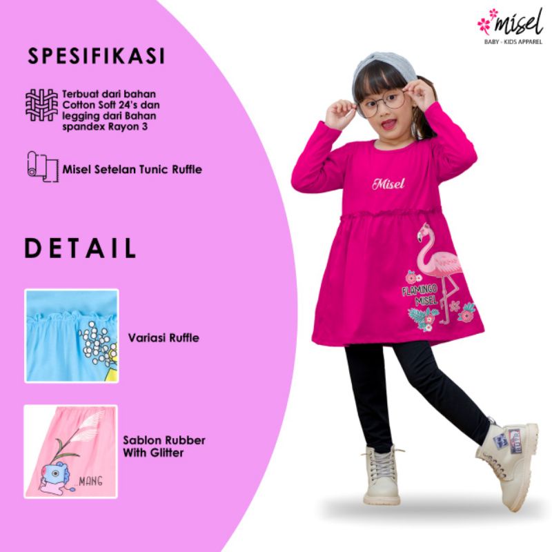 MISEL setelan Tunik Ruffle LEGGING Setelan Anak Perempuan 2-8 Tahun Setelan Baju dan Legging