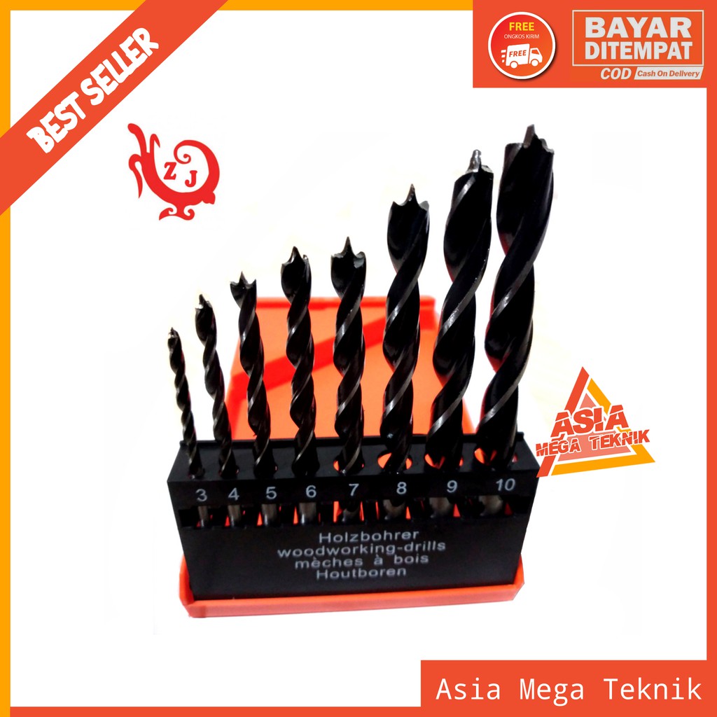 Jual Promo Paket Mata Bor Kayu Dan Beton 8PCS 3 -10MM AUGER BIT Yukido 8PCS  3 -10MM Wood Drill COD | Shopee Indonesia