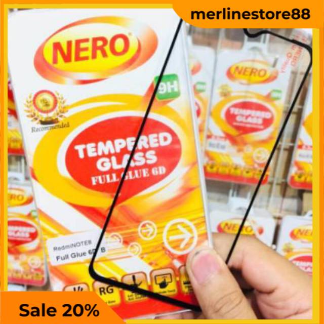 Tempered Glass Full Glue 6D Xiaomi Redmi Note 8 Full Cover NERO Hitam