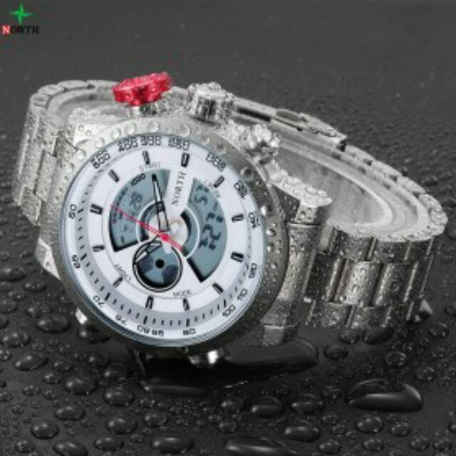 Jam Tangan Analog Digital NORTH Strap Stainless Steel  6015 - White