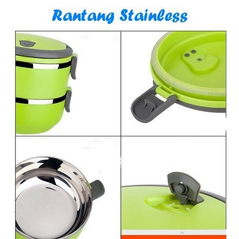 Rantang Stainless Susun 2 / Lunch Box Polos Kotak Bekal Makan Kedap ok