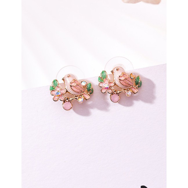 LRC Anting Tusuk Fashion Bird&amp;flower Shape Decorated Earrings