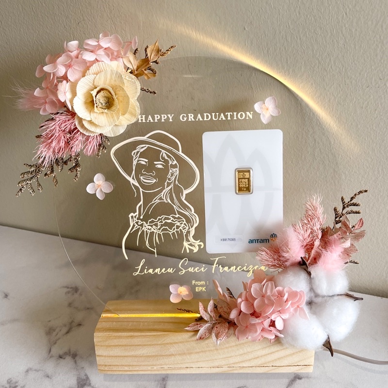 GOLDIE - Dried Flower Custom Acrylic Akrilik Bunga Kering Hadiah pernikahan kelulusan