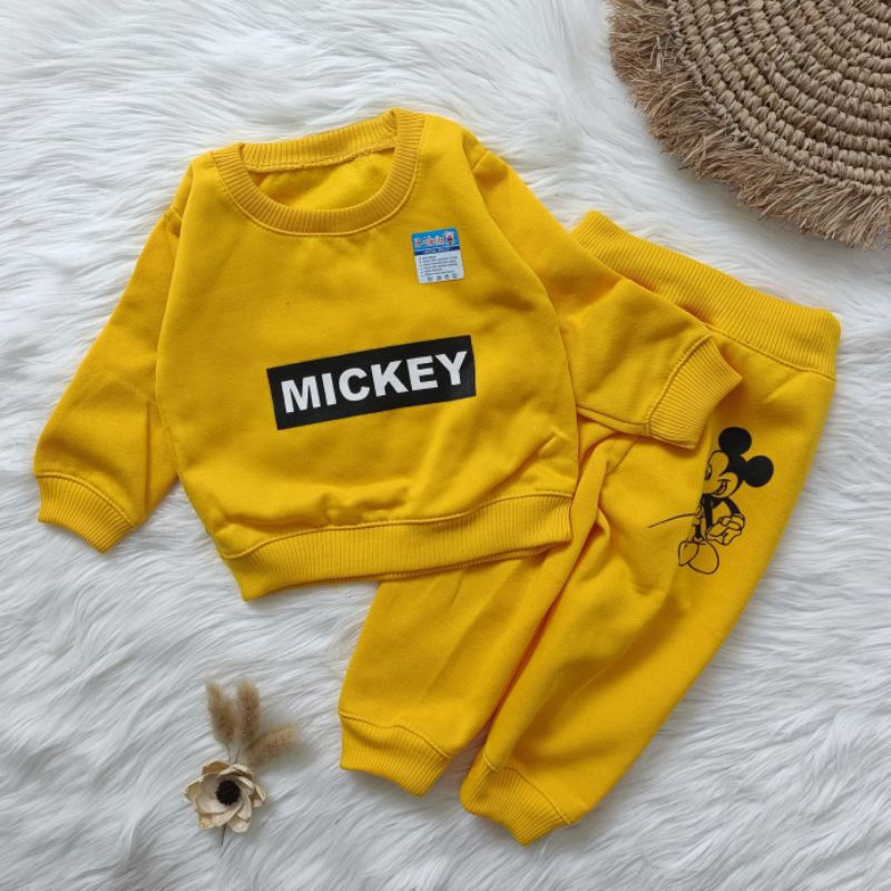 setelan sweater bayi fleece mickey 3-18 bulan pakaian hangat bayi