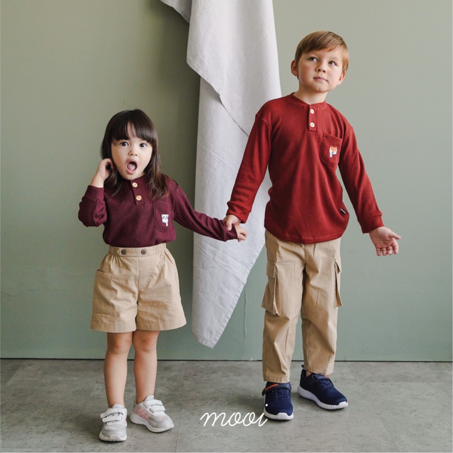 MOOI Ara Pocket Waffle 1-5y per 2pcs (hanya baju) MO-APW1Y/2 - Baju Atasan Anak