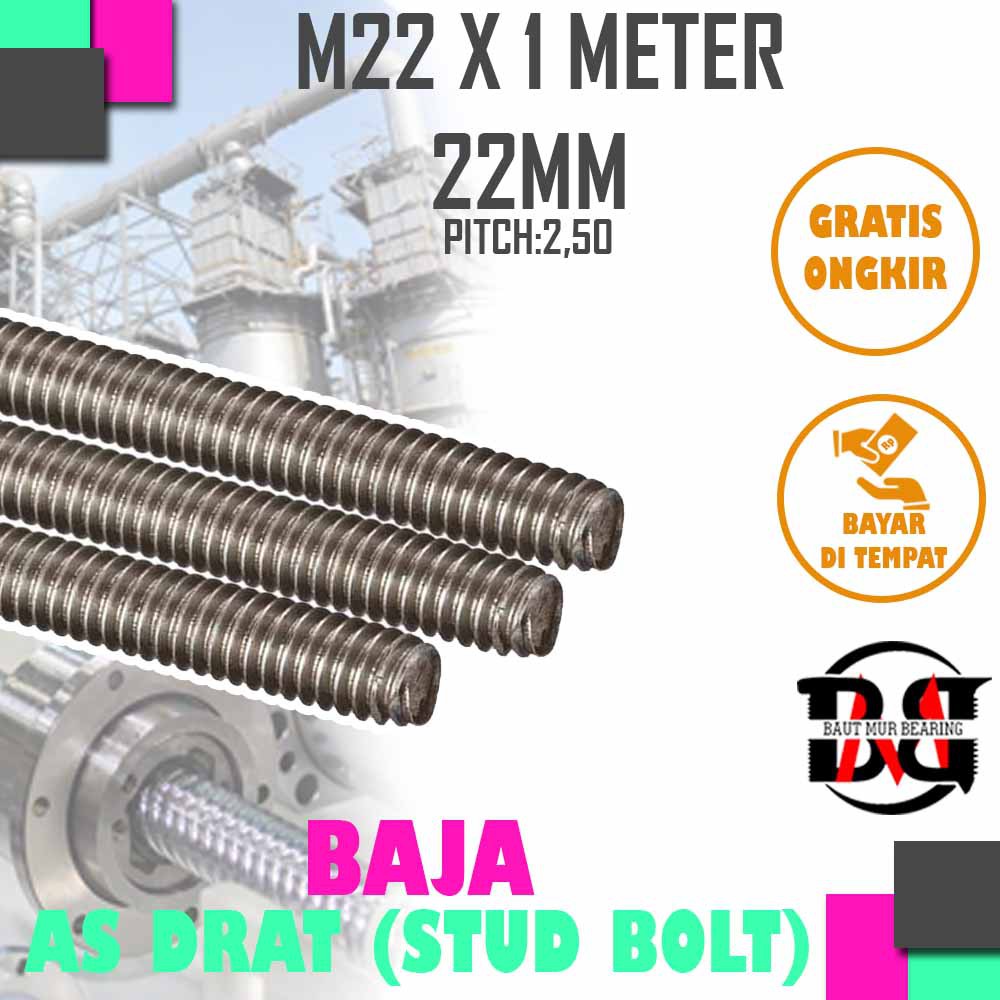 Jual As Full Drat Baut Baja Long Thread Bolt Stut Bolt M22 X 1 Meter ...