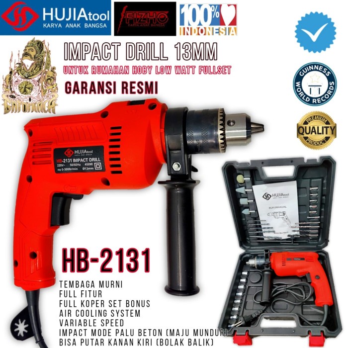 Promo Mesin Bor Set 13mm Impact Drill 13 mm Uchiha Type 8013 Fullset
