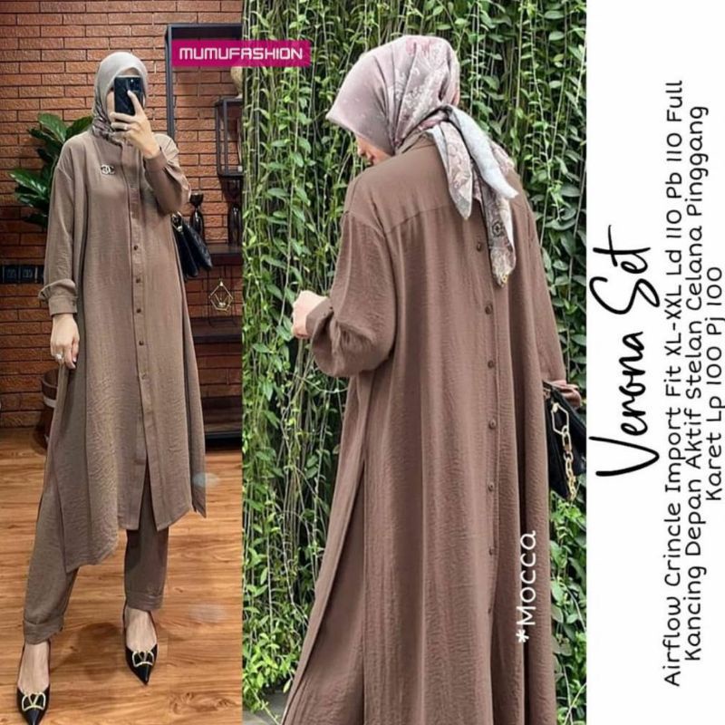 Setelan Jumbo Terbaru Tunik Celana Verona Set Airflow Circle Original Murah Premium