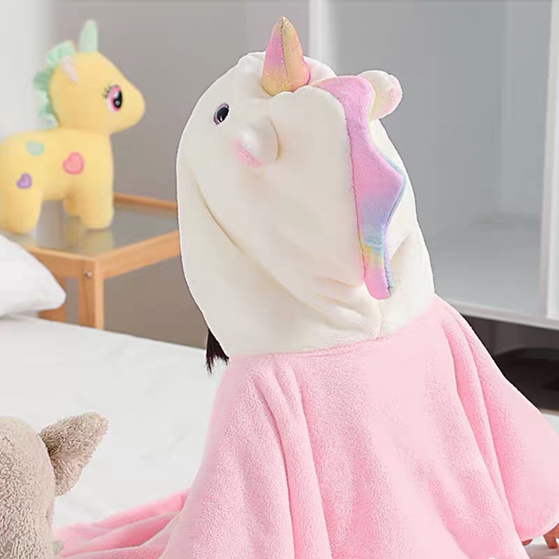 HANDUK ANAK KARAKTER / HANDUK MANDI LEMBUT MOTIF UNICORN / HANDUK MANDI KUPING TIMBUL ANAK / HANDUK DAYA SERAP TINGGI / KIMONO ANAK MOTIF LUCU/ CUTE HOODIE TOWEL / PIYAMA KIMONO ANAK PEREMPUAN &amp; LAKI-LAKI