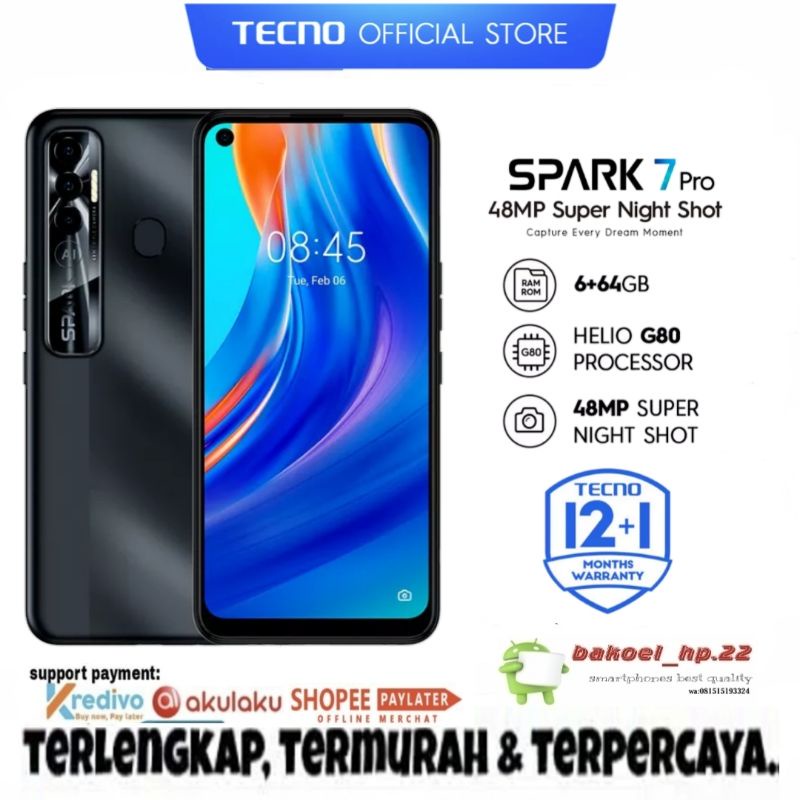 TECNO - Spark 7 Pro - 6GB+64GB Garansi Resmi