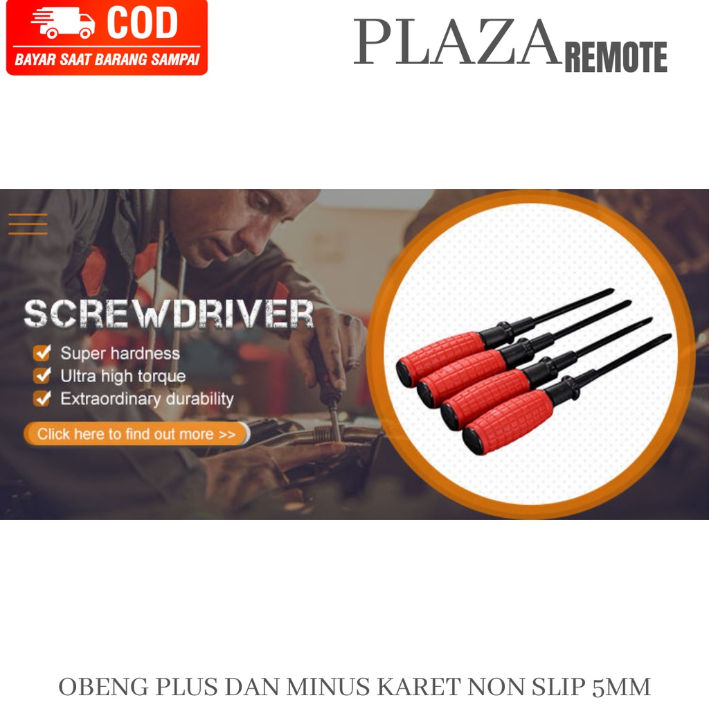 OBENG DIAMETER 5MM Satuan Rubber Non Slip Handle Screwdriver BAHAN KARET Anti Slip Plus &amp; Minus