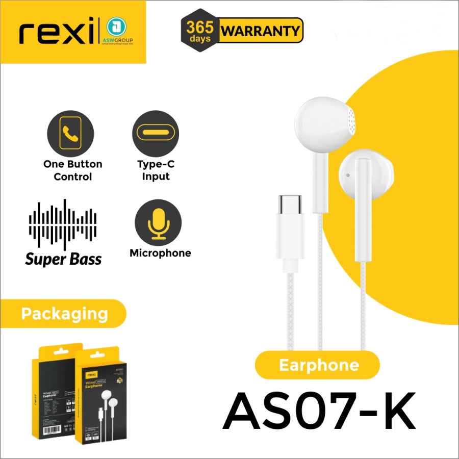 HEADSET REXI TYPE C WIRED AS07-K SUPER BASS MICROPHONE