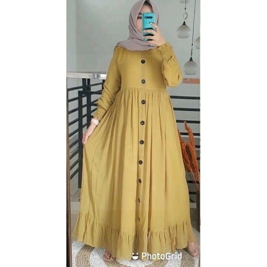 Gamis Alesha / Gamis Malaysia Terbaru Size Jumbo Bahan Crepe Premium Adem / Gamis Muslim Polos Remaja Dewasa Style Casual Size Zumbo-MUSTARD
