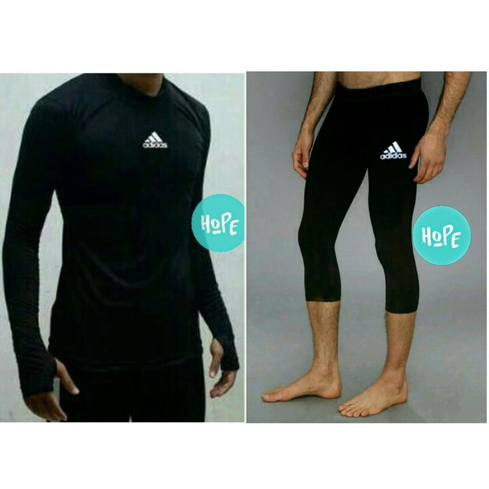 PAKET STELAN MANSET BASELAYER ADIDAS PANJANG DAN CELANA 7/8 LEGGING BASELAYER