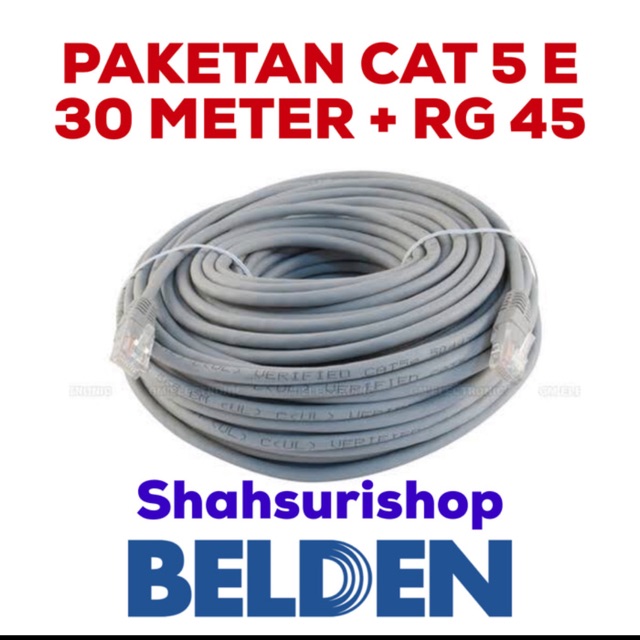 PAKETAN KABEL UTP LAN DATA CAT 5E CAT5E USA 30 M METER + RG45 AMP