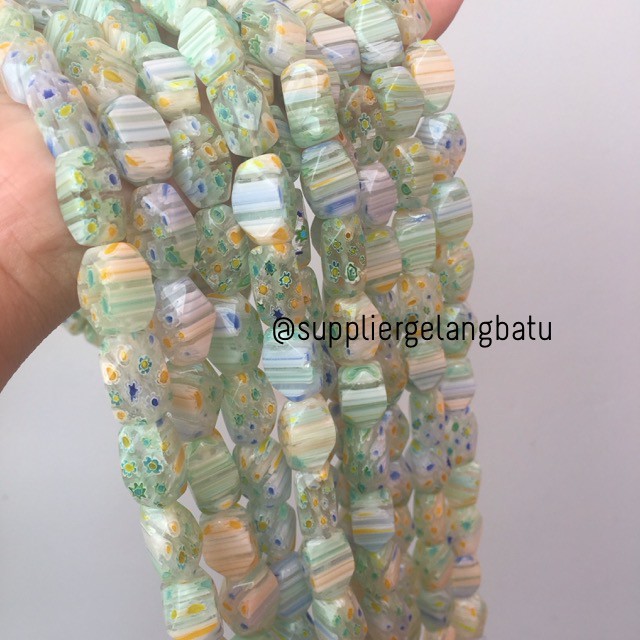 Batu Italy motif hijau Italian Semi Stone Beads green 16 x 10mm Luxury bead biji prisma aksesoris