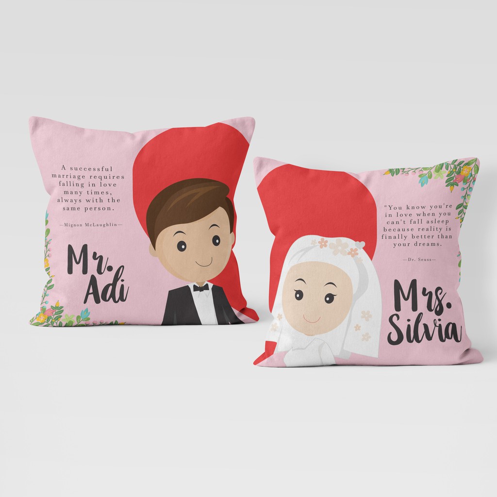 BANTAL KADO HADIAH WEDDING NIKAH Couple Series Warna Pink