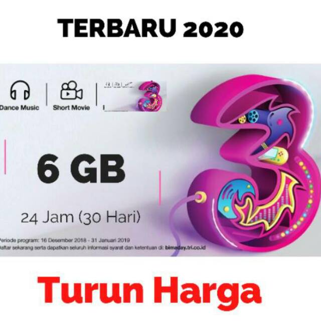 Voucher Tri / Data Paket Three Aon 6GB, 2GB, 1GB+Unlimited