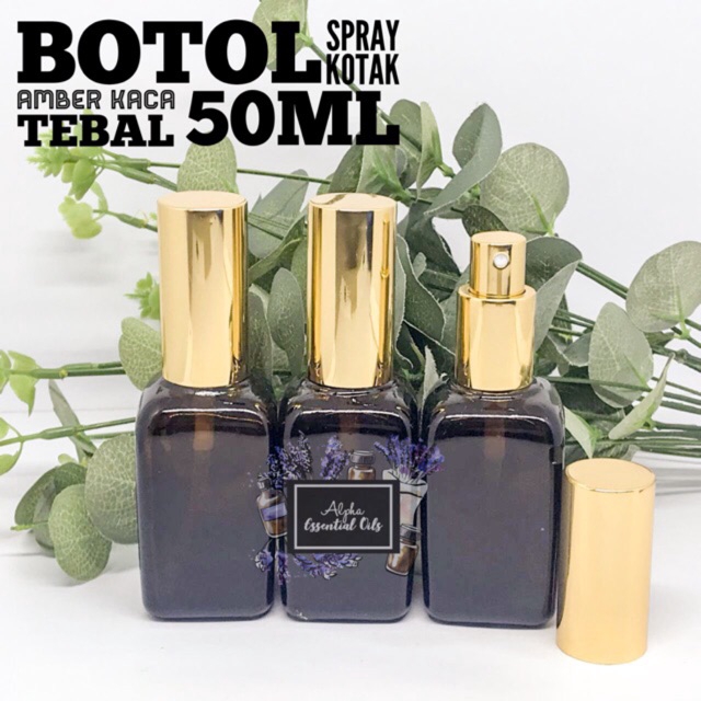 Botol Spray Kaca Amber Kotak 50ml IMPORT