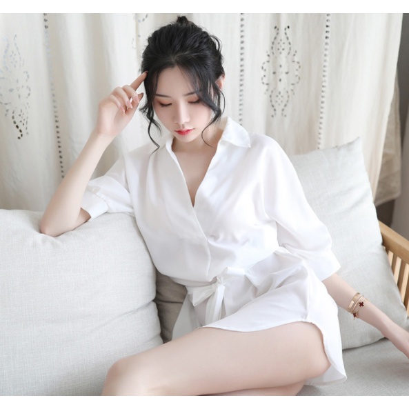 Feminine Transparent Chiffon Sentiment Underwear Underwear Slim-Fit V-Neck Boyfriend Style Lining Pajamas Nightdress Home Service Suit