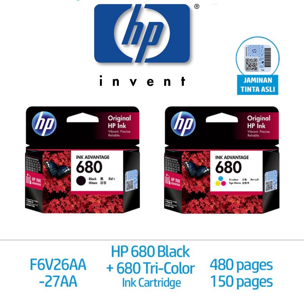 HP ink Catridge 680 Black Colours | Hitam Warna Advantage Tinta Printer Deskjet 1100, 2100, 2600, 3600, 3700, 3800, 4500, 4600, 5070, 5080, 5200 Series All-in-One Printer -Geniune Product