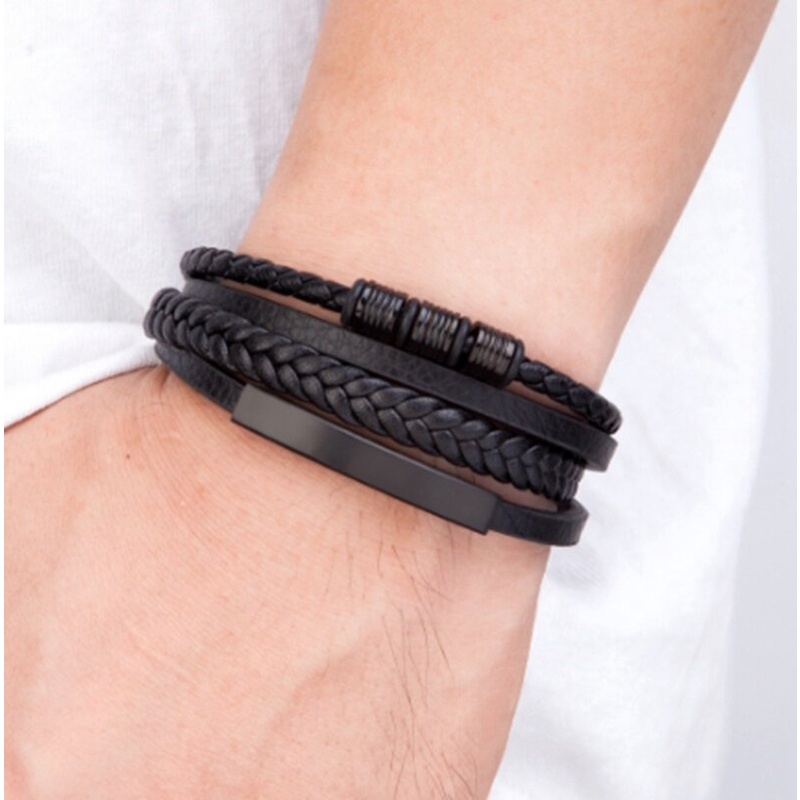 Gelang Tangan Multilayer Bahan Kulit Dengan Buckle Magnet Untuk Pria