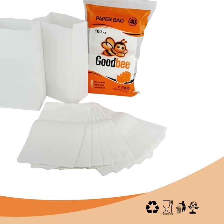 

➧ Goodbee Paper Bag 40 - White Kraft - Medium - Kantong Kertas Goodbee White - 100pcs ✹