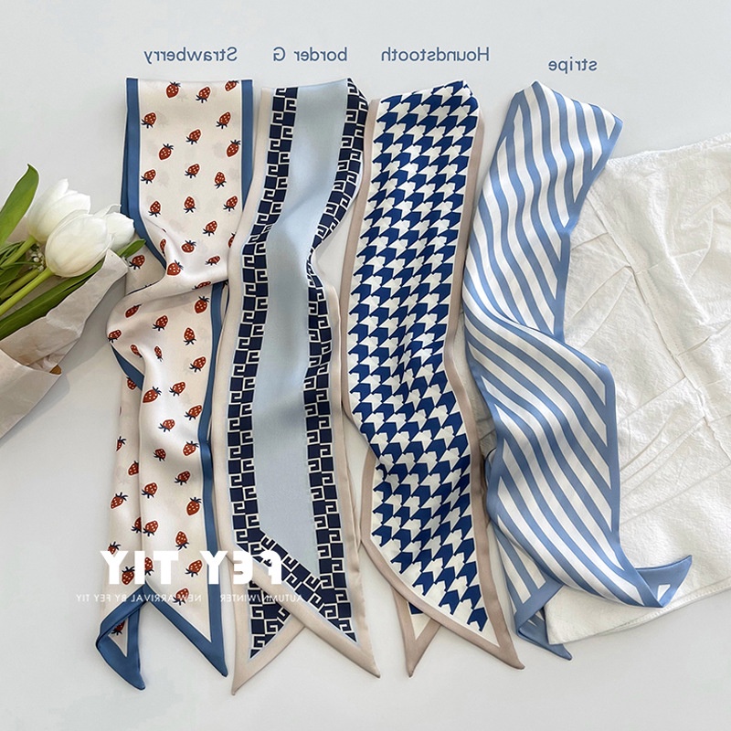 SYAL TWILLY PANJANG VARIAN HIJAU BIRU COKLAT SELENDANG SATIN SILK SCARF LEHER WANITA KOREA AKSESORIS TAS SHAWL GREEN BLUE BROWN COLOR VARIASI MOTIF