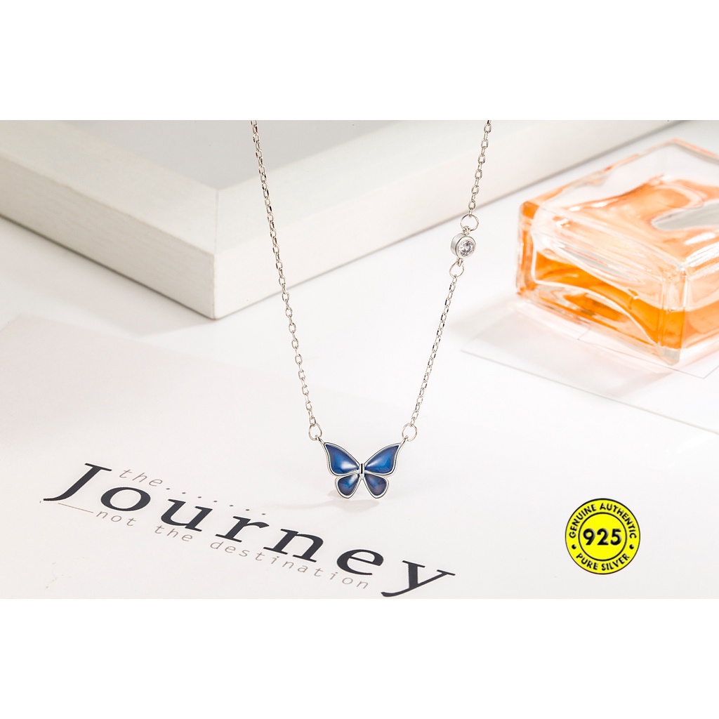 Kalung Desain Kupu-Kupu Bahan S925 Silver Sensitif Suhu Berubah Warna Untuk Wanita Butterfly