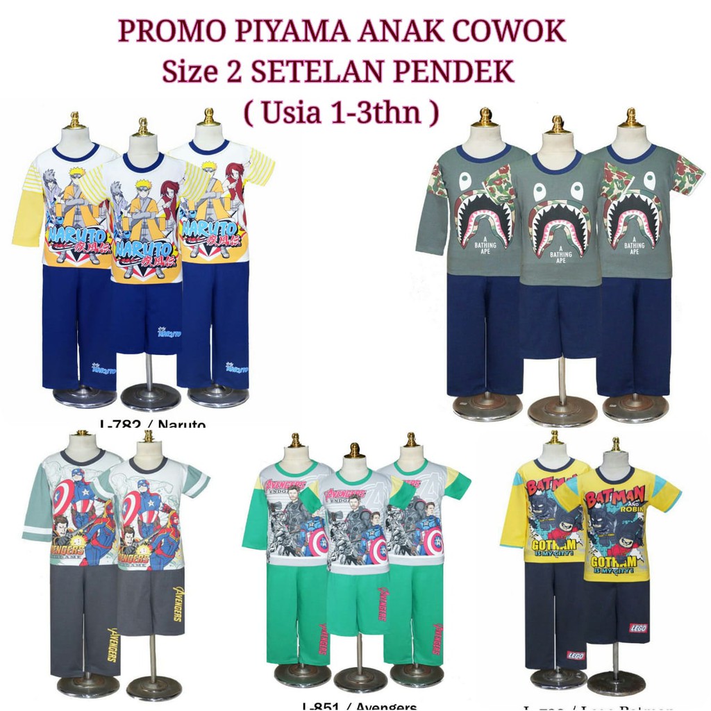 Piyama Baju Tidur Setelan Pendek Kartun Robot Super Hero Anak Cowo Size 2 dan 4