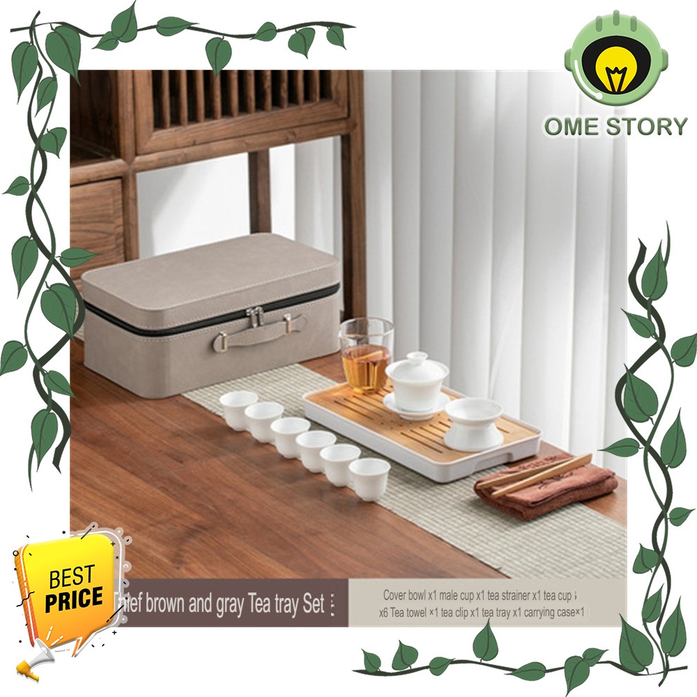 Travel Tea Set With Tray Wooden Leather Bag TRIPLEDI Modern Chinese Tea Pot 6 Cup Porselen Glass Unt