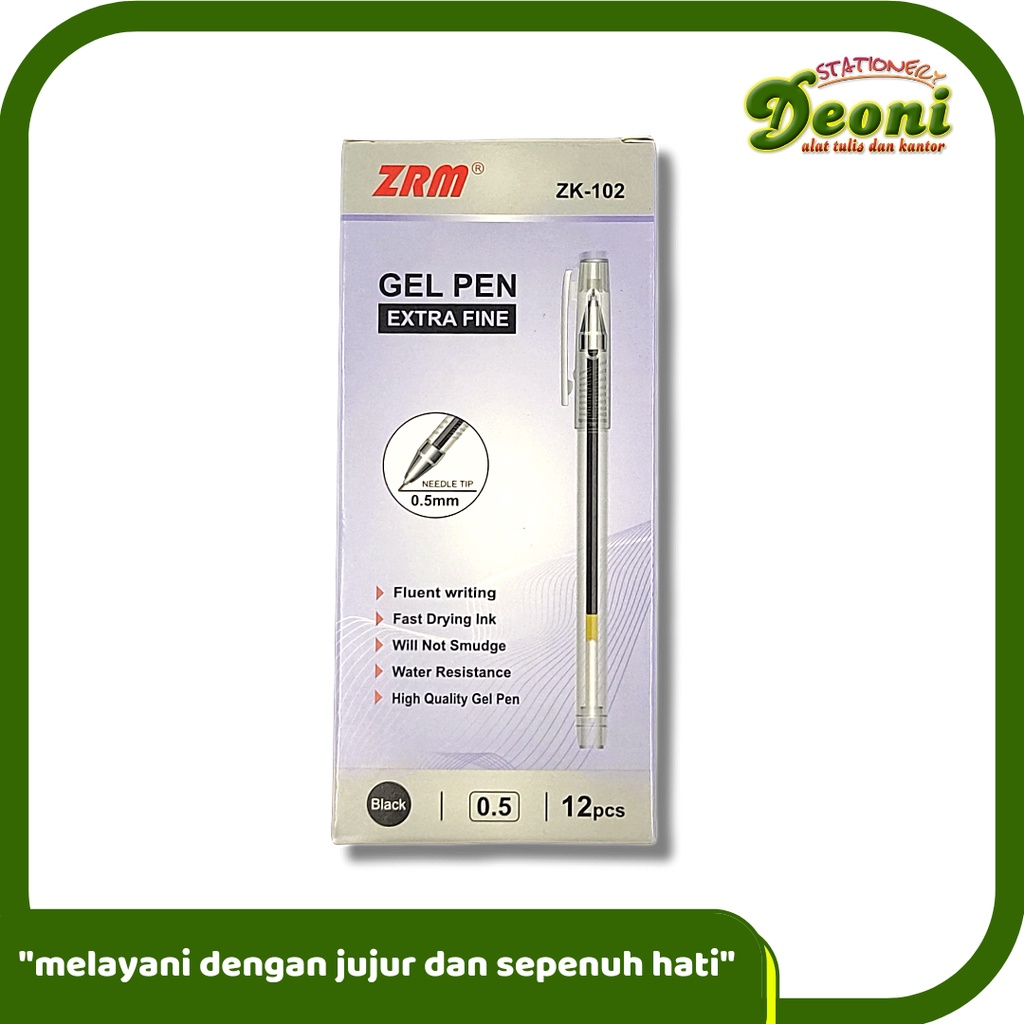 

ZRM ZK-102 Gel Pen Extra Fine Pulpen Pena 0.5mm 1 Box 12 Pcs - Black