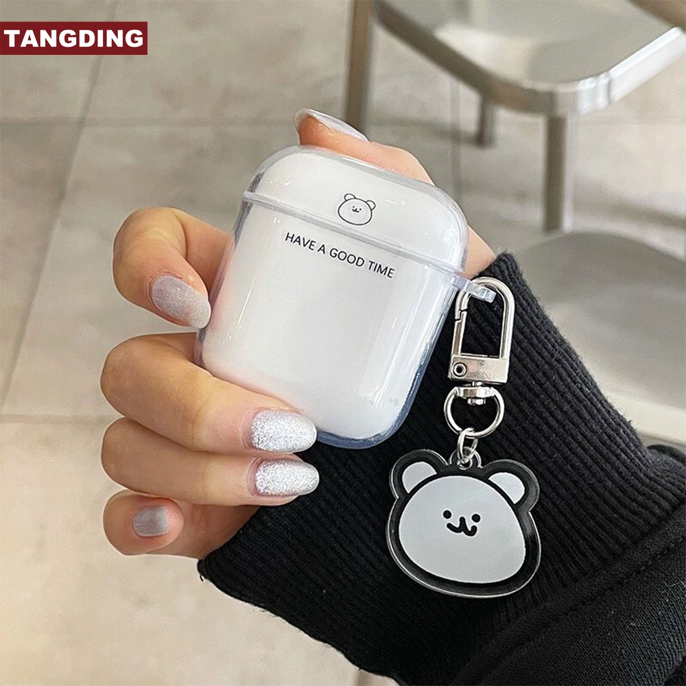 【COD Tangding】Airpods 1/2 Simple Bear Transparent Protective Case Suitable Cover with Cartoon Soft Pendant