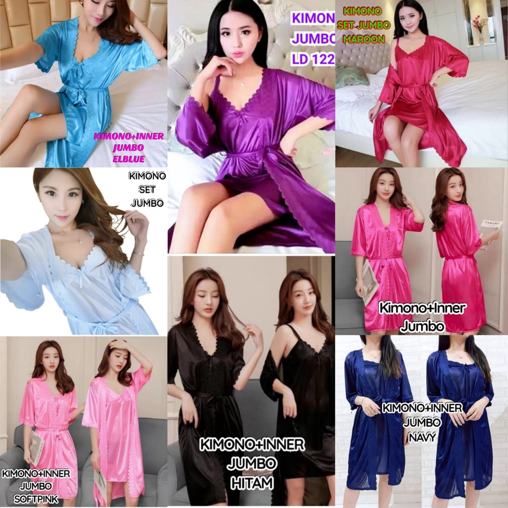 BAJU TIDUR KIMONO JUMBO SATIN IMPORT TERMURAH + INNER