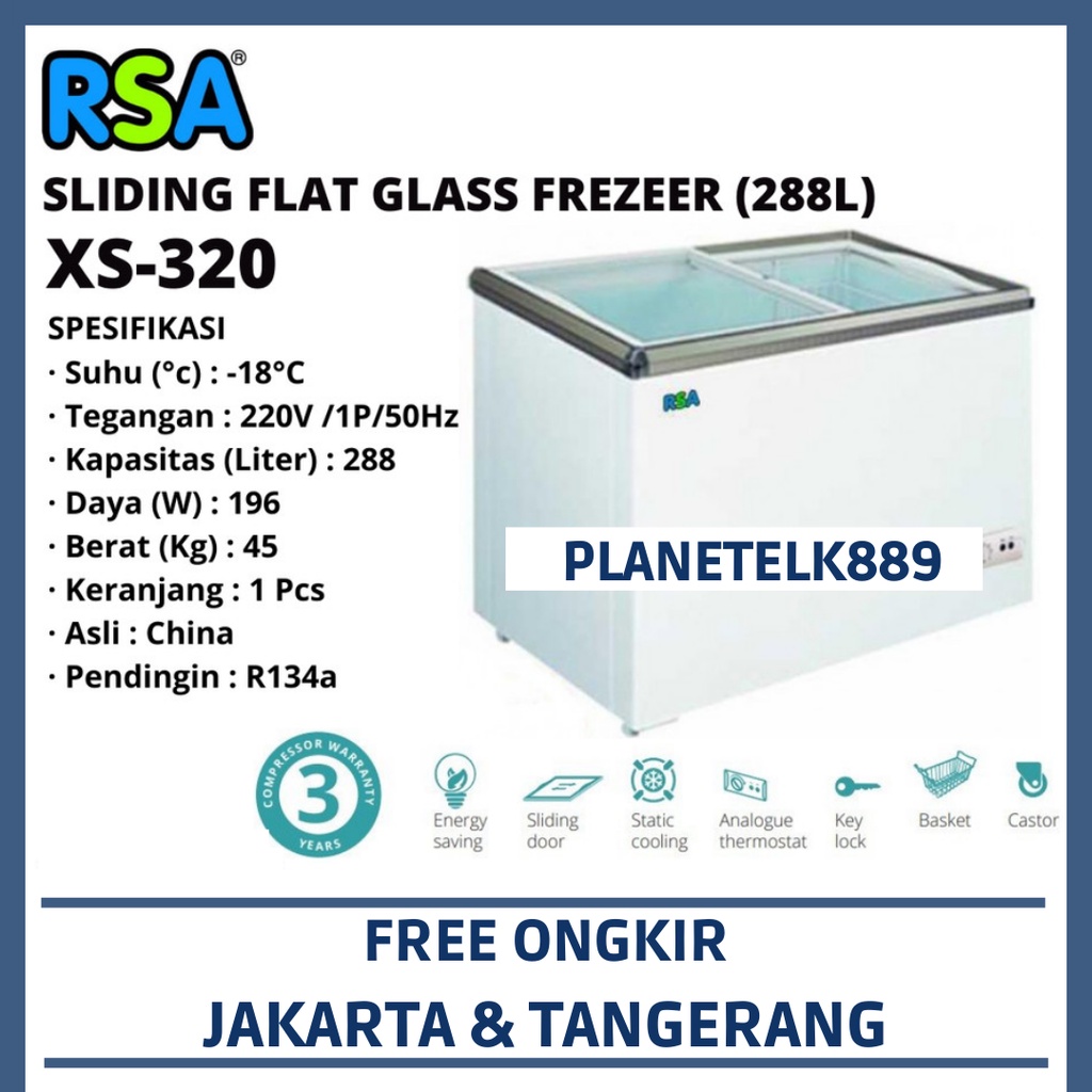 RSA XS-320 (288LITER) SLIDING FLAT GLASS FREEZER