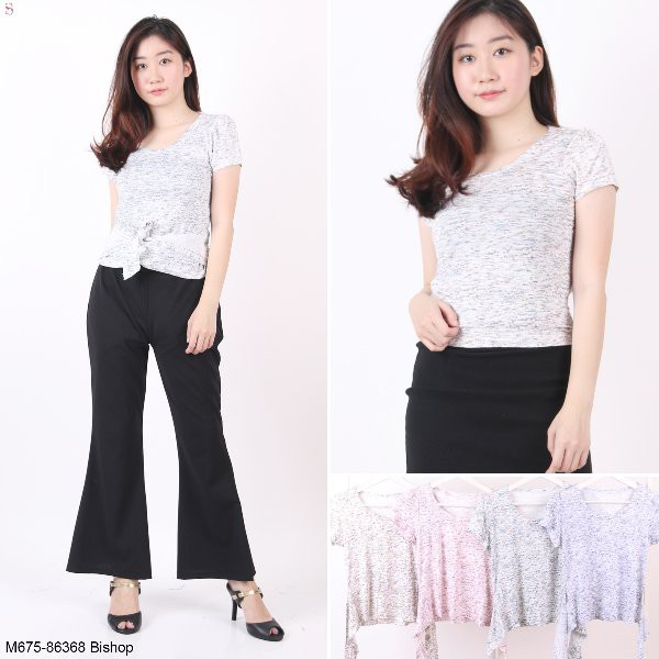 Promo Blouse polos ikat pinggang lengan pendek 4warna - M