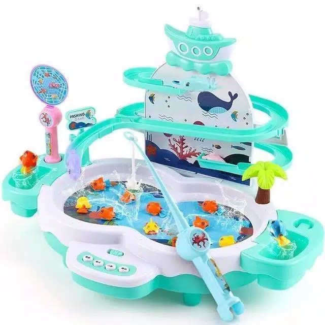 [JUALSEMUA18](1567-9)MAINAN PANCINGAN 3 in 1 PANCINGAN IKAN MAGNET SELUNCURAN DOLPHIN DAN MINI PIANO