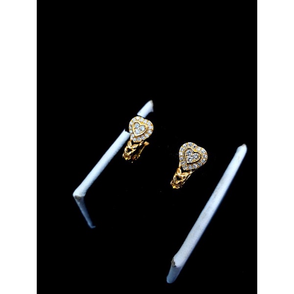 anting jepit love emas kuning berlian eropa asli
