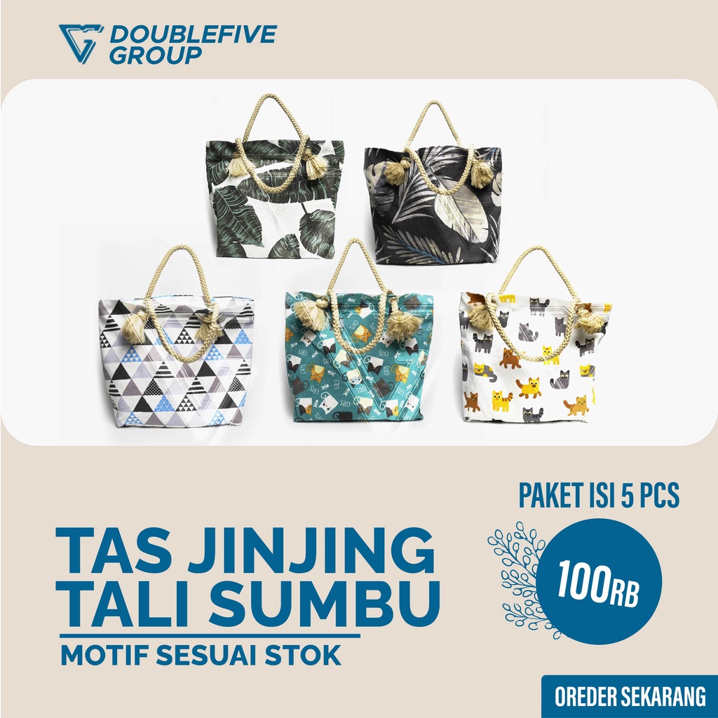 Tas Jinjing Tali Sumbu Kain Kanvas Motif 100 Ribu Dapat 5 Pcs