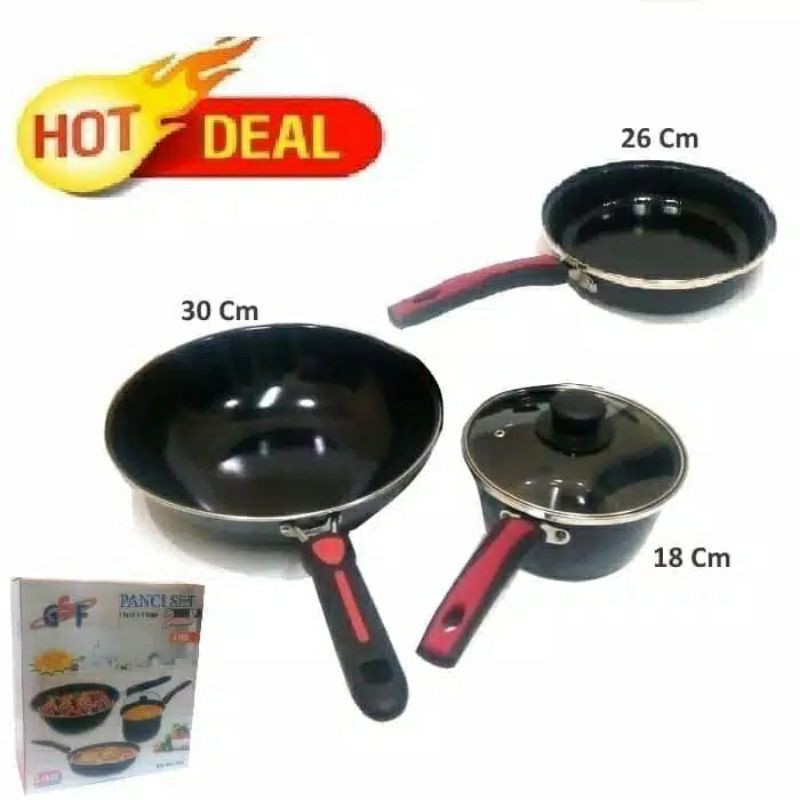 Panci ,  2630 ,  Panci Set Enamel   , Frypan Tutup kaca Wajan Wok Dan Saucepan