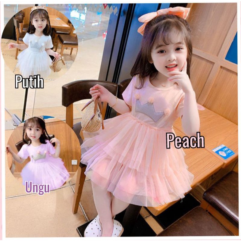 [0-4th] DRESS TUTU ANAK GAUN PESTA DRESS TILE ANAK IMUT MOTIF MAHKOTA PRINCESS DRESS TUTU ANAK IMPORT PREMIUM