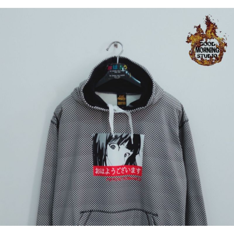 GOOD MORNING SWEATER HOODIE Sweater cewek cowok Sweatshirt grey and anime motif word art GM1123