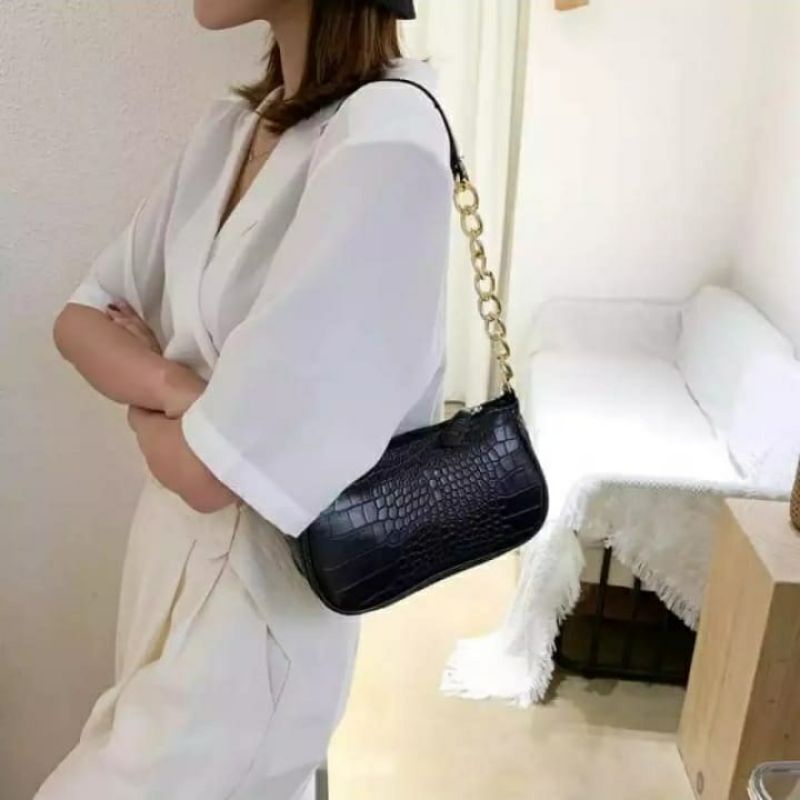 dem_sare / DS1099 - MALIKA Shoulder Bag Tas Bahu Wanita Kekinian Tas Selempang Wanita Fashion Croco Rantai